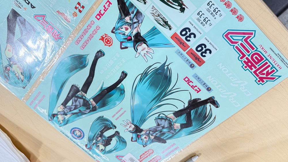1-10 Livery: Hatsune Miku Good Smile Racing JUMBO XL Decal Sticker Sheet Set (2 SHEETS)