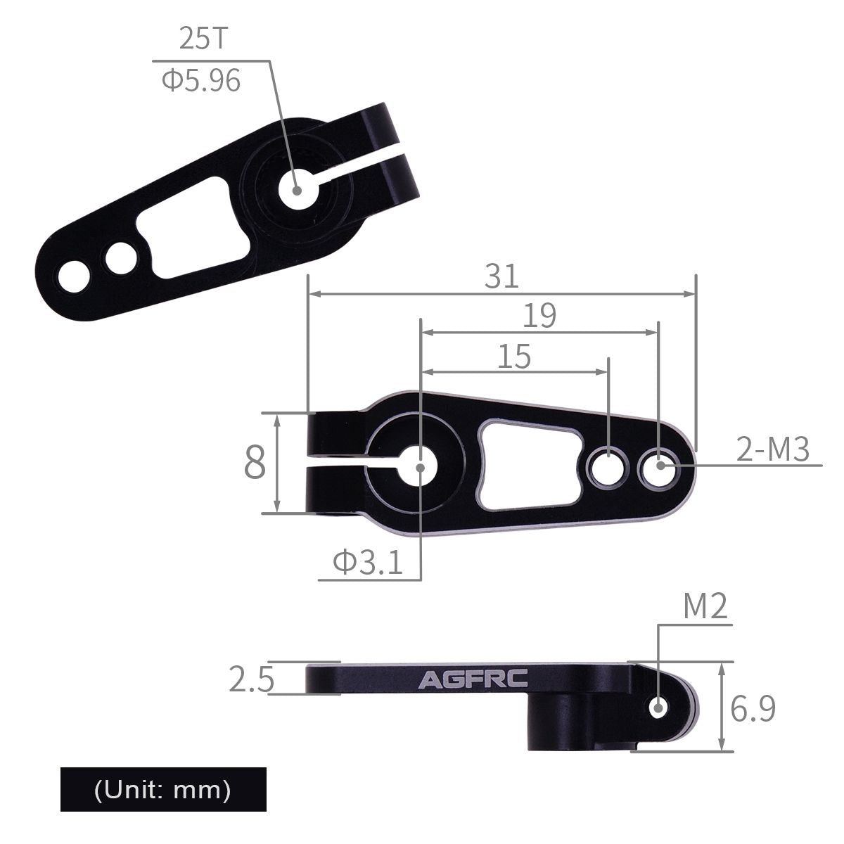 Aluminum 25T (Futaba) Servo Horn (31mm length - 15mm 19mm hole space) BLACK RED BLUE PURPLE[AGFRC] HSS15