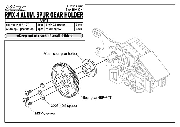 RMX 4 Aluminum Spur Holder Red Black [MST] 210742BK 210742R