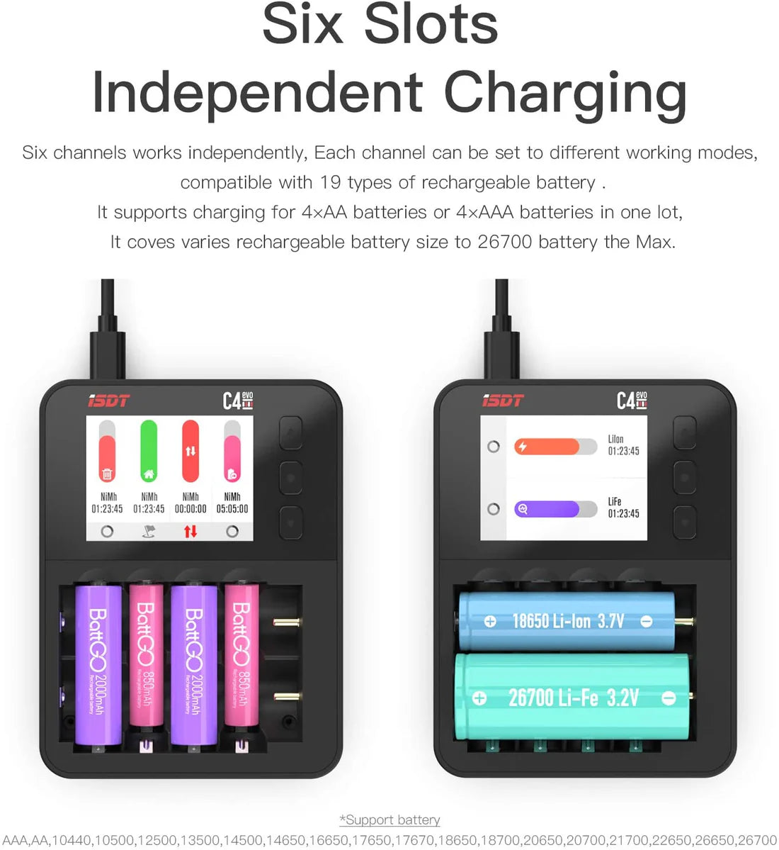 C4 EVO Smart Battery Charger for AA AAA 18650 26700 Battery with Display Screen [ISDT] ISDT-C4-EVO