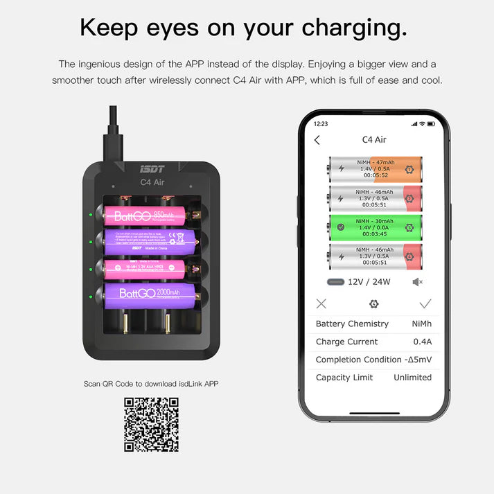 C4 Air Quick Battery Charger, 6 Slots USB C Household Battery Charger with Bluetooth APP Connection Function [ISDT] ISDT-C4-AIR