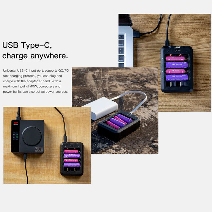 C4 Air Quick Battery Charger, 6 Slots USB C Household Battery Charger with Bluetooth APP Connection Function [ISDT] ISDT-C4-AIR