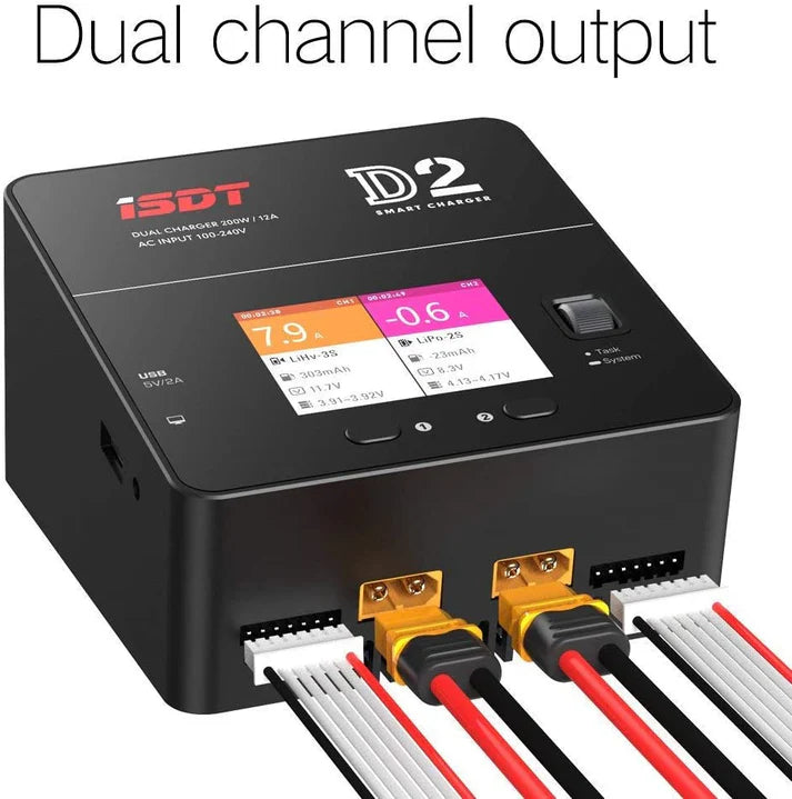 D2 Mark 2 LiPo Battery Balance Charger, Dual 200W 12A AC Channel Output Charger [ISDT] ISDT-D2