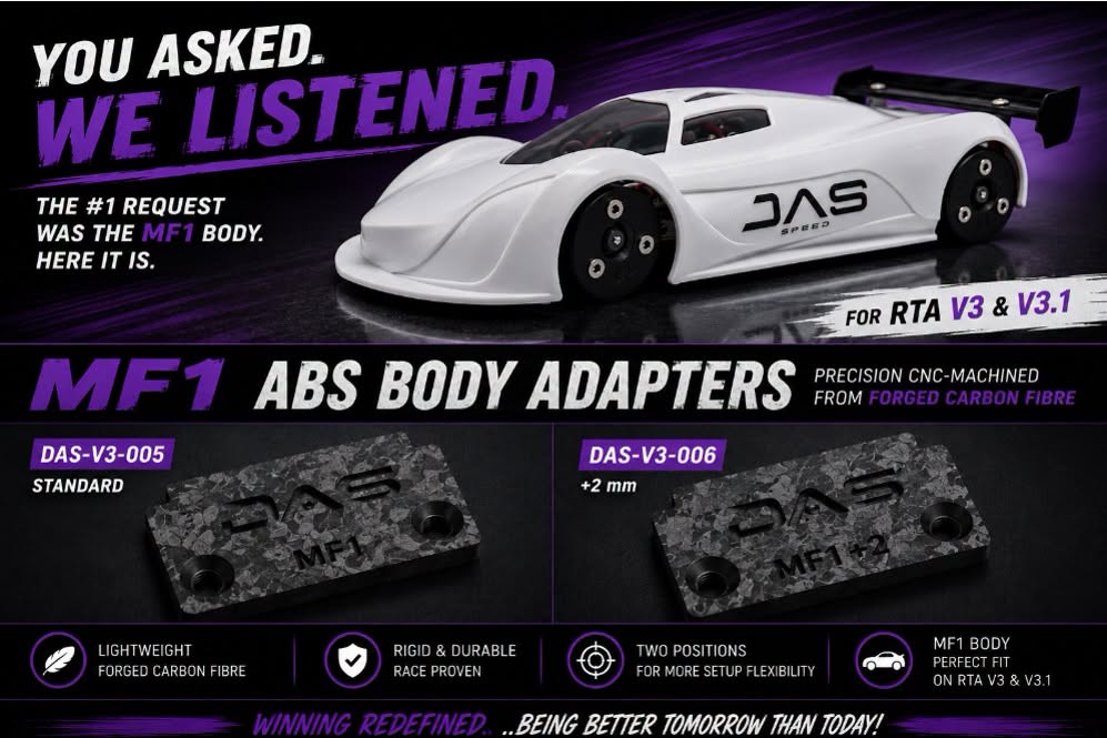 RTA V3 MF1 ABS Body Adapters - Carbon Fiber Front Bumper Bracket - Standard / 2mm Offset [Das Speed] DAS-V3-005