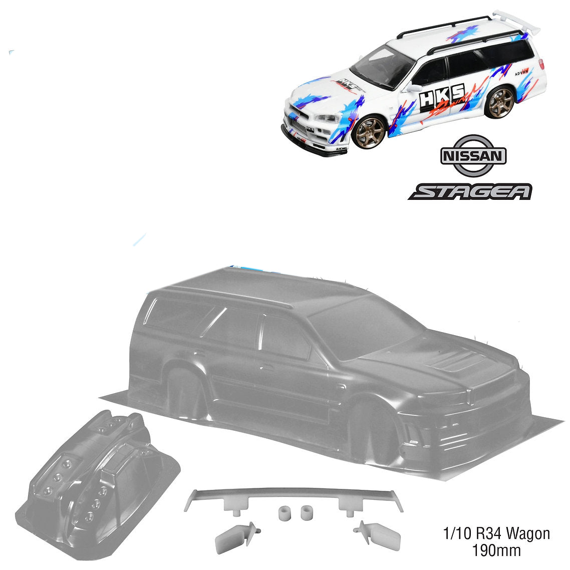 Nissan STAGEA R34 GTR Skyline GT-R WAGON 190mm  1-10 Body Shell [Quality RC] QRC-134