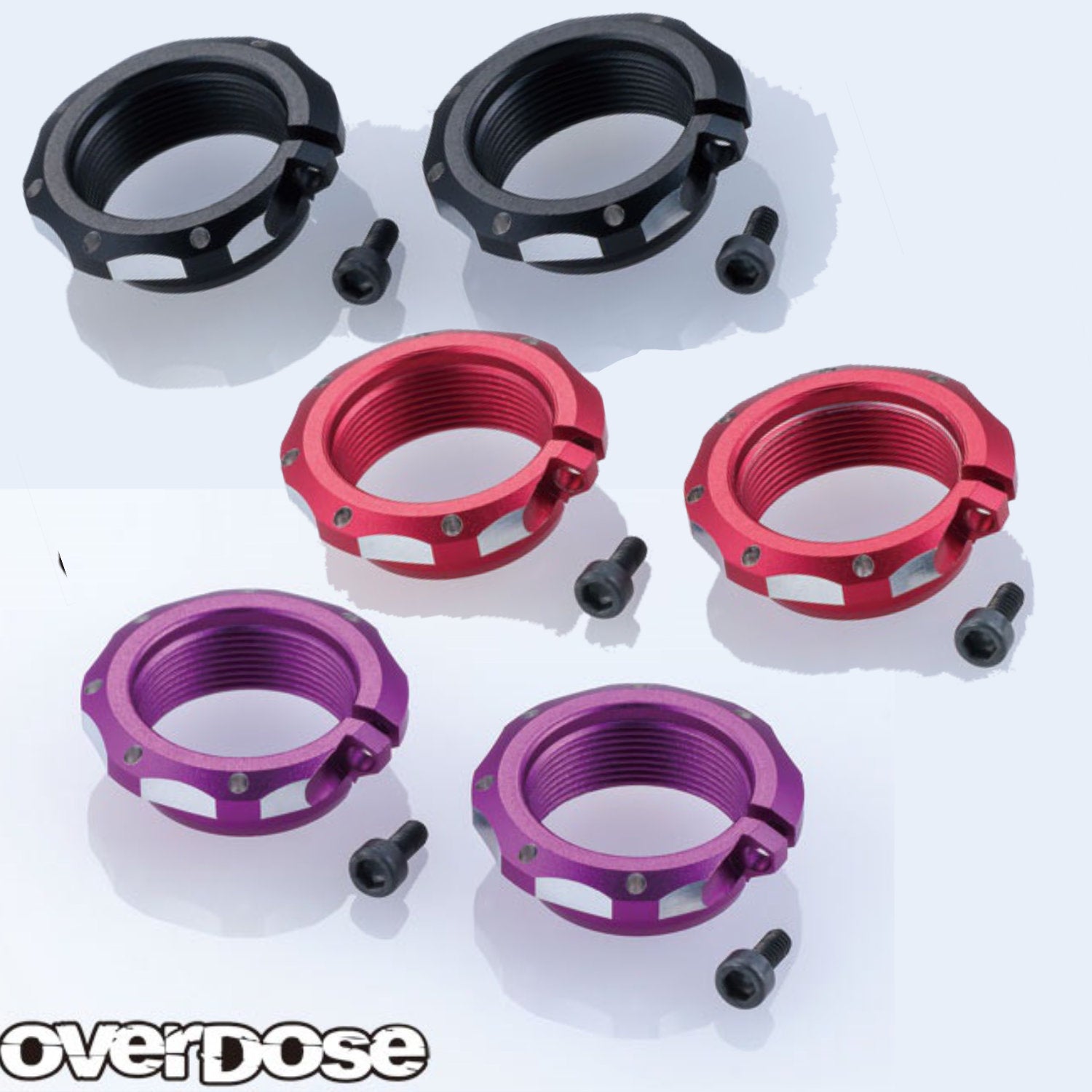 PREORDER: Aluminum Shock Adjuster Nut Spring Retainer for HG4 Shocks (2pc) Black Purple Red HG4 [OVERDOSE]  OD4113 OD4114 OD4115