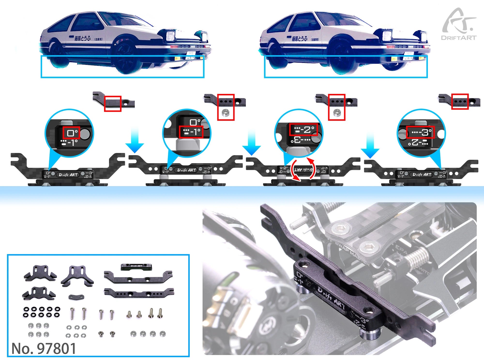 1-28 Universal Body Mount Set DA4 For kyosho miniz GL Body For DA3 DA4 DA2 [Drift Art] 97801