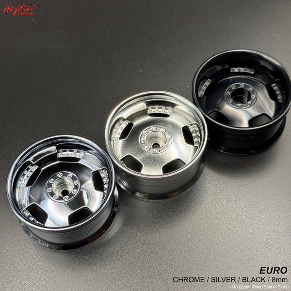 EURO (BIPPU) VIP Dish Style 1-10 Rims 8mm - Chrome Metallic Silver Glo ...