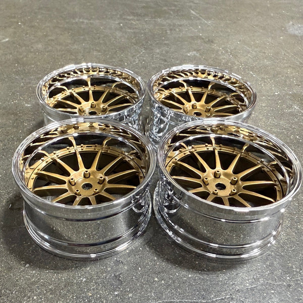 12 Multi Spoke (Gold / Chrome Lip) Adjustable Offset Rims (4-Pack) 1-1 ...