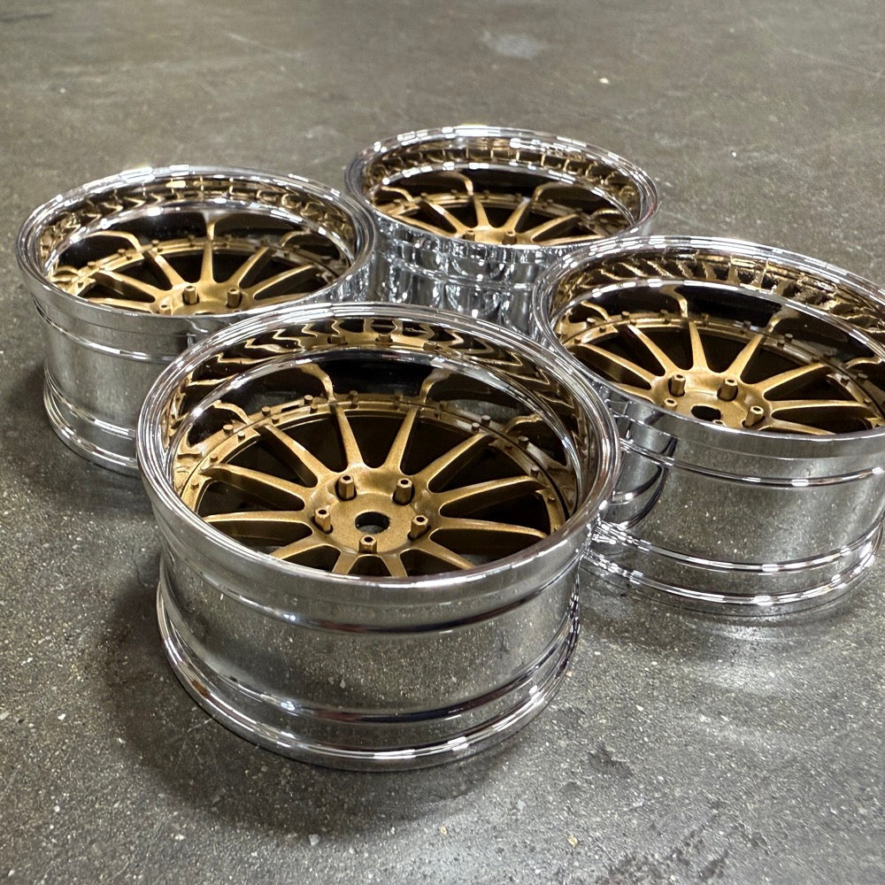 12 Multi Spoke (Gold / Chrome Lip) Adjustable Offset Rims (4-Pack) 1-1 ...