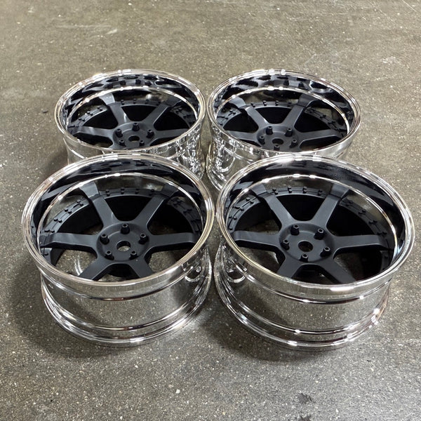 6 Spoke (Matte Black / Chrome Lip) Adjustable Offset Rims (4-Pack) 1-1 ...