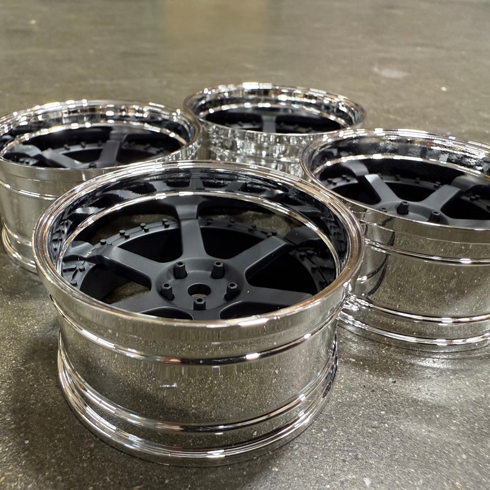 Offset Rims All Sizes 6 Spoke (Matte Black / Chrome Lip) Adjustable Offset Rims (4-Pack) 1-1 ...