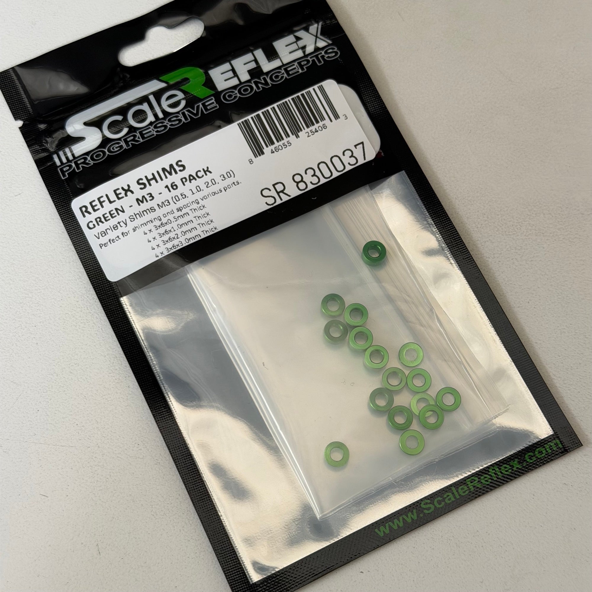 VARIETY PACK: M3 Aluminum Spacer Shims (0.5mm - 1mm 2mm 3mm) 3x6 (16-Pack) RED PURPLE BLACK BLUE SILVER GREEN [Scale Reflex]