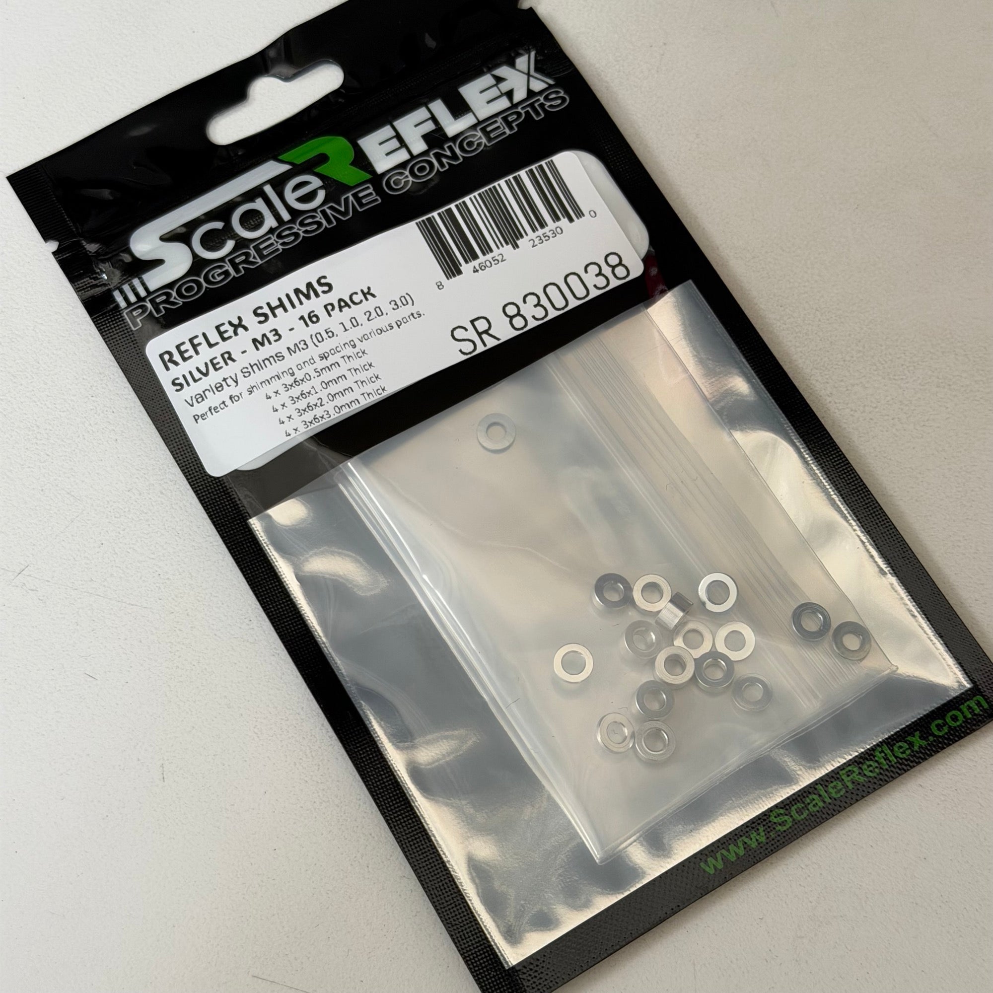 VARIETY PACK: M3 Aluminum Spacer Shims (0.5mm - 1mm 2mm 3mm) 3x6 (16-Pack) RED PURPLE BLACK BLUE SILVER GREEN [Scale Reflex]