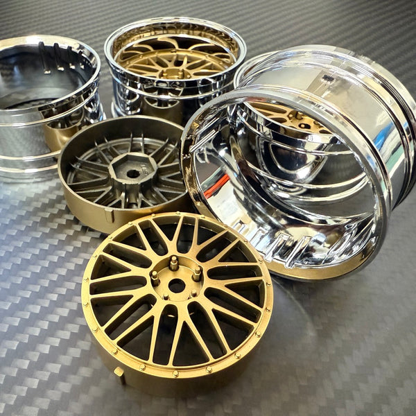 LM Mesh (BLACK - CHROME)BBS Style Adjustable Offset 1-10 Rims (4-Pack ...