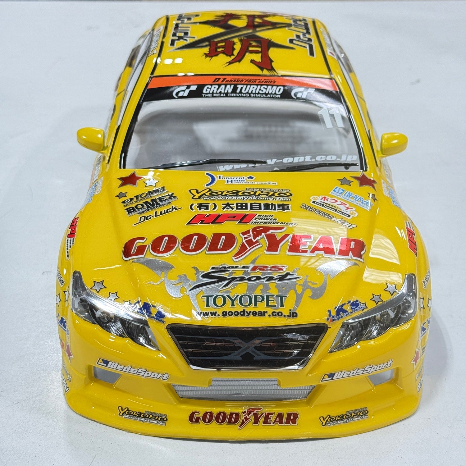 PAINTED Toyota Mark X GRX130 GOODYEAR D1GP Spec w/ Mirror, Exhaust and Light Buckets Set 1-10 Body Set *Discontinued NOS* [Yokomo] SD-MKXB