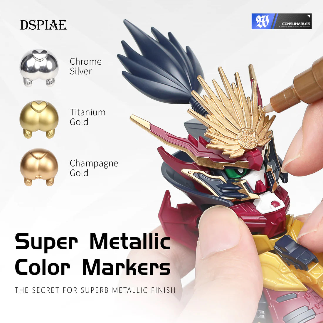 MKS Super Metallic Chrome Markers (3 Colors) Detailing Gundam Hobby Model Paint Markers [DSPIAE] MKS Series
