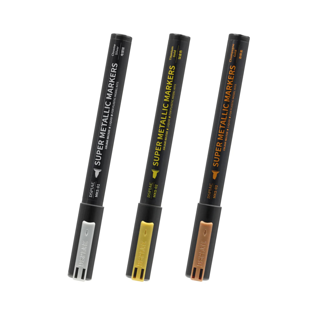 MKS Super Metallic Chrome Markers (3 Colors) Detailing Gundam Hobby Model Paint Markers [DSPIAE] MKS Series