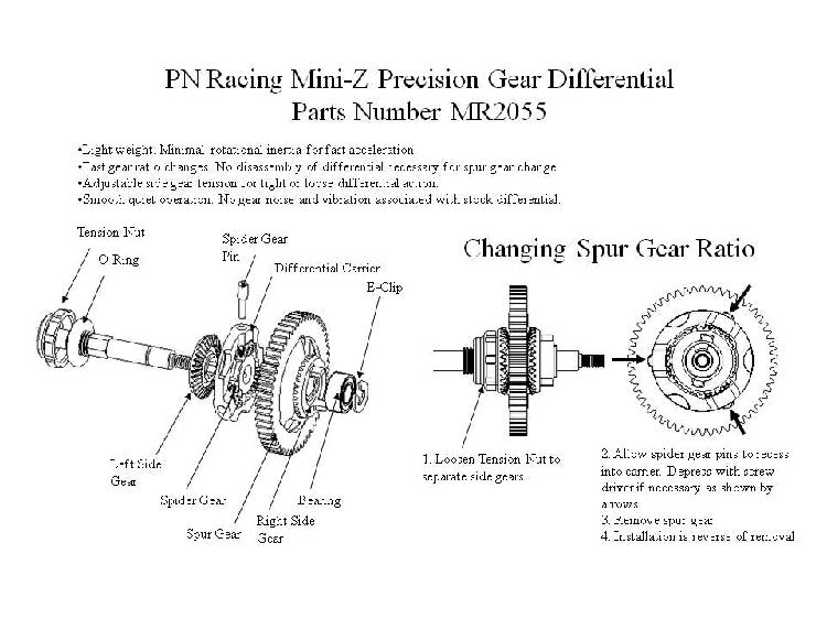 Mini-Z Spur Gear 64P for Gear Differential  (MR2055) - 41T 42T 43T 44T 51T 52T [PN Racing]
