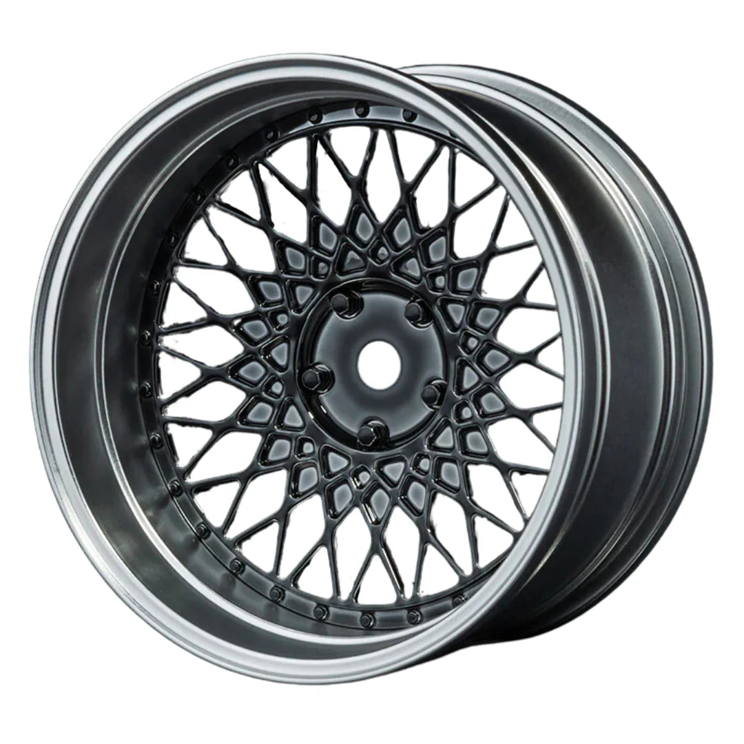 501 Mesh (Dark Chrome / Silver Lip) Adjustable Offset Rims (4-Pack)  1-10 BBS STYLE [MST] 832104SBK