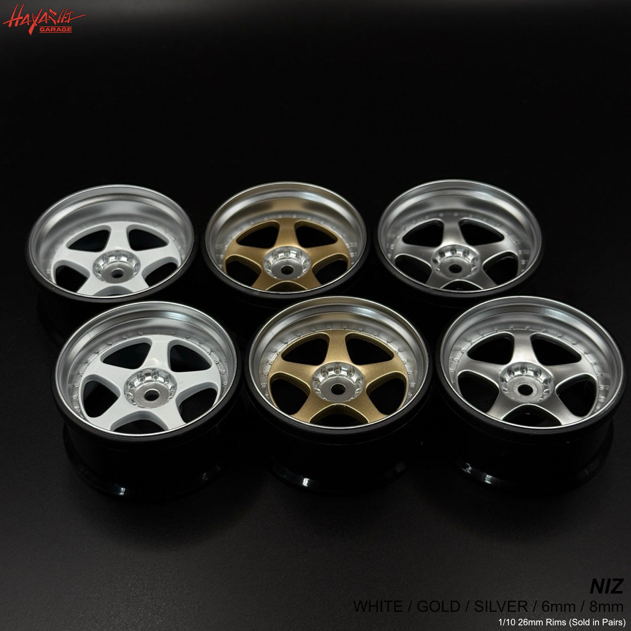 Gang R High Rims NIZ 5-Star Multipiece Style 1-10 Rims (6mm / 8mm) White Gold Silver [H ...