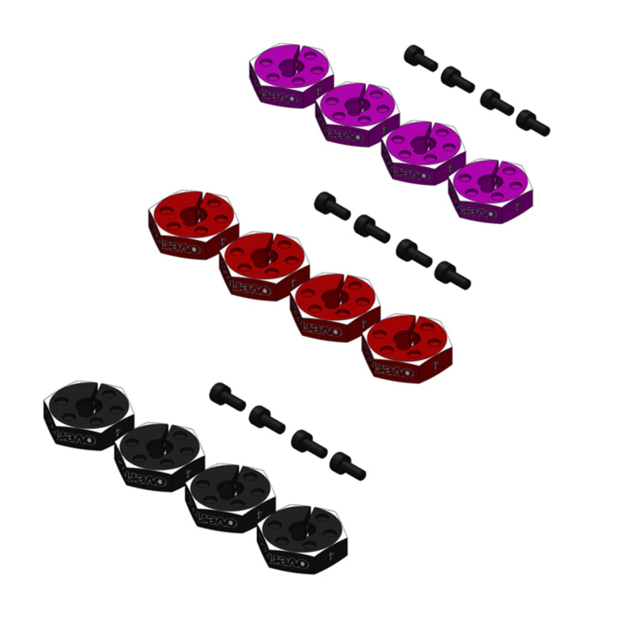 Aluminum Wheel Hub - 4mm Set (4pc) RED PURPLE BLACK [Overdose] OD3969 OD3968 OD3967