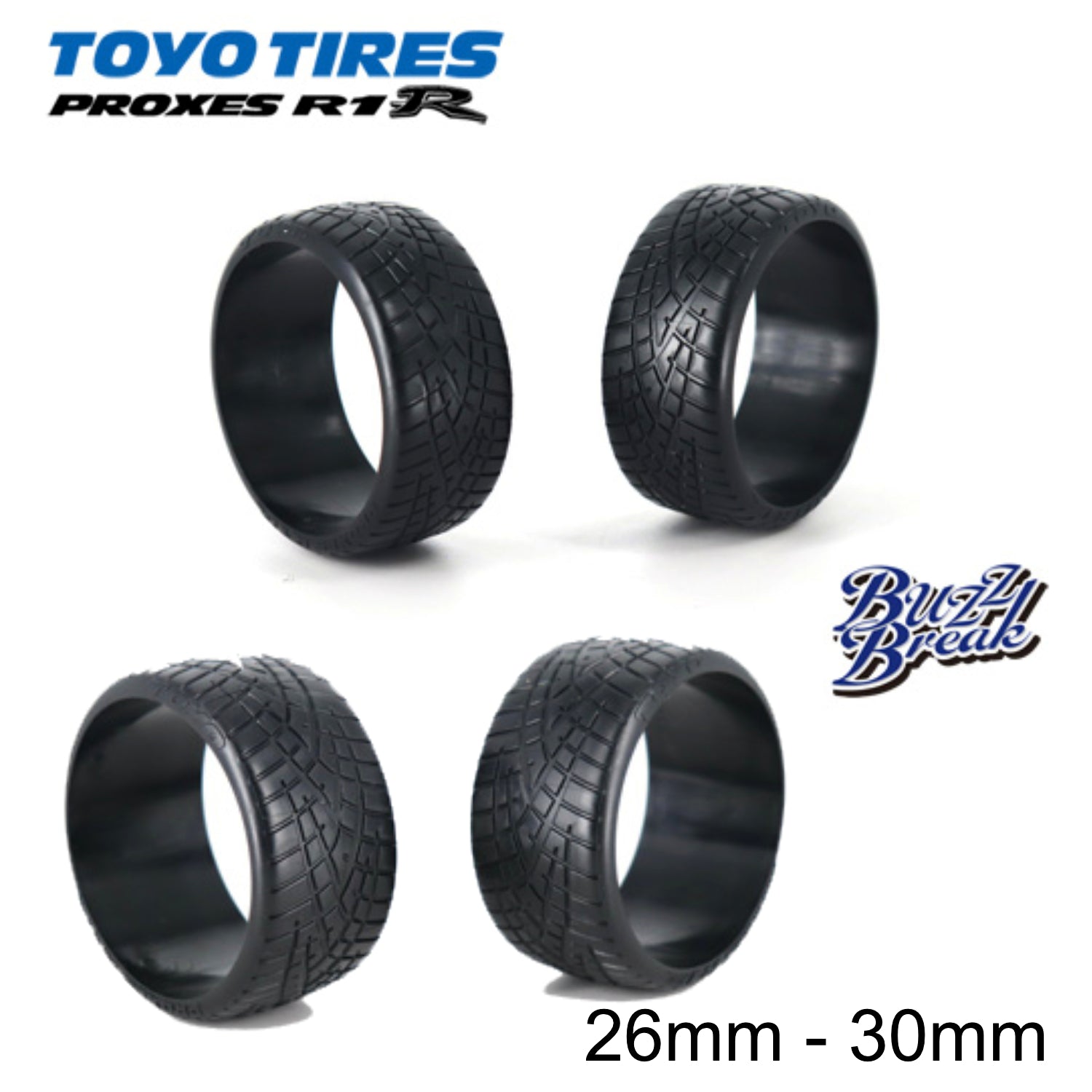 BUZZ BREAK TOYO TIRES PROXES R1R 26mm 30mm (2 PACK) HDPE Tires RCDC [Overdose] BB-RT-009