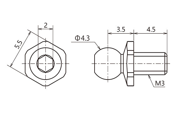 4.3mm SPM TITANIUM ROD END BALL SHORT NECK ( LENGTH 4.5MM)  2-Pack [Reve D] RT-006SNS