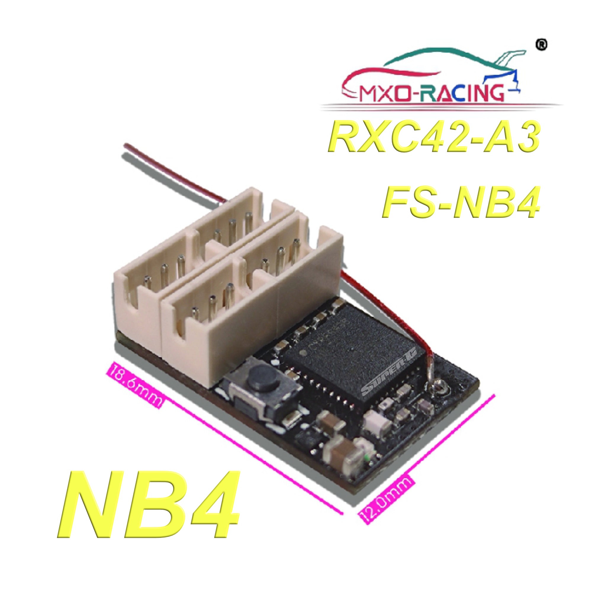 FLYSKY NB4 Compatible 4 Channel MICRO WIRELESS  Receiver For 1-24 1-28 (CASE-LESS) [MXO RACING] RXC42-A3(NB4)
