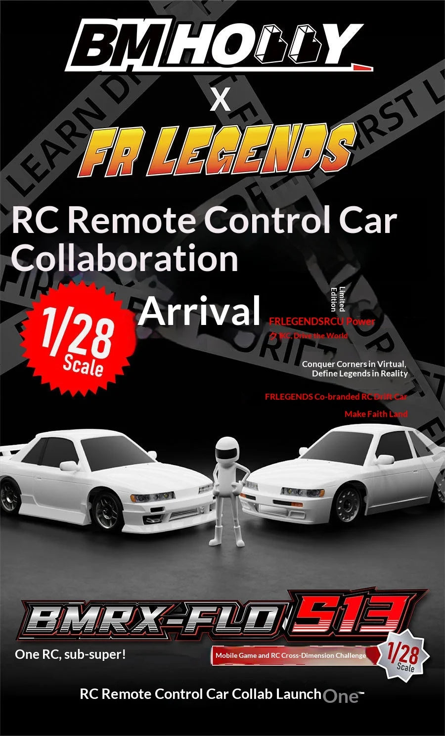 BM Hobby x FR Legends S13 SILVIA BMRX 1-28 RC DRIFT CAR RTR Ready To Run [BM Racing] FLD-S13