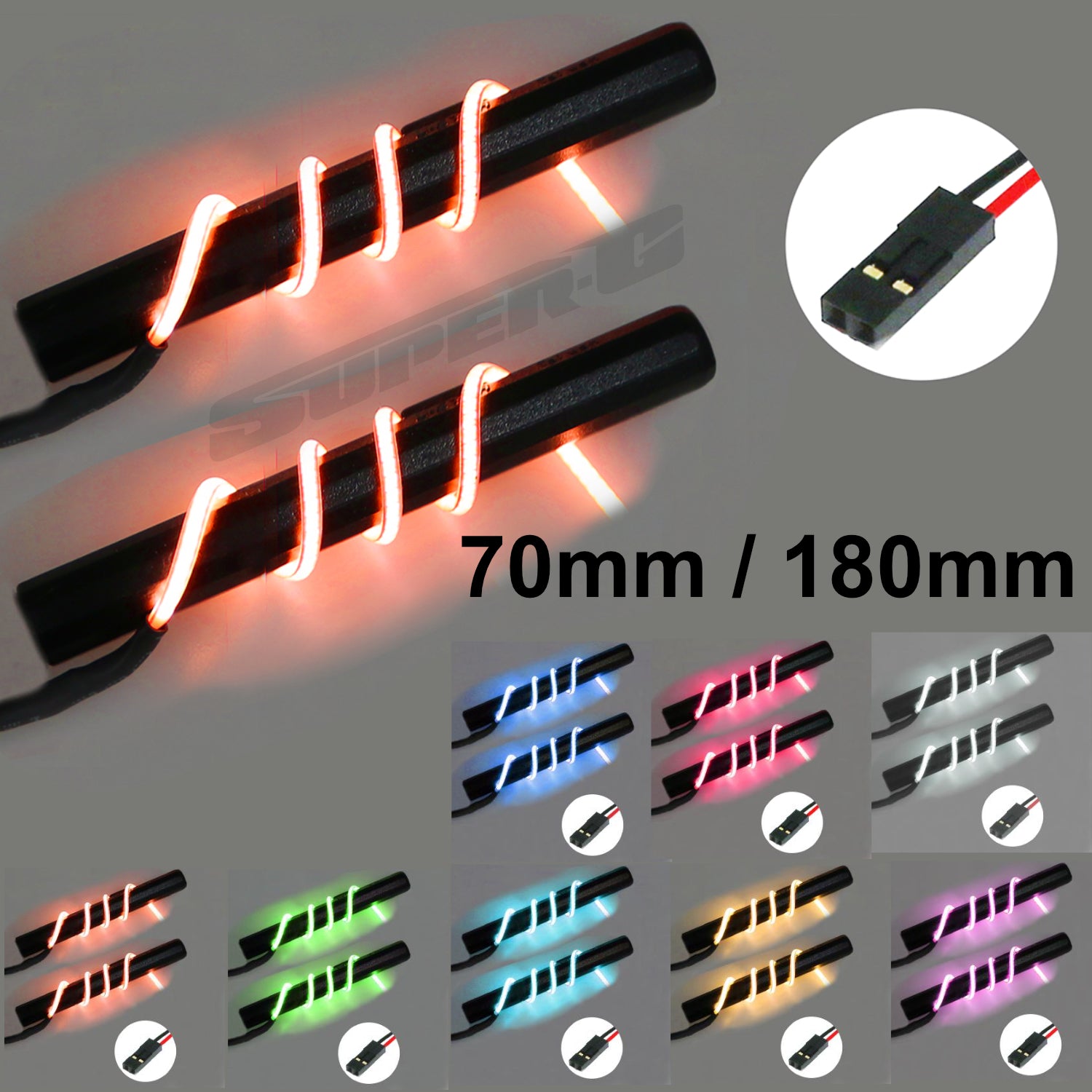 2mm Flexible LED 70mm / 180mm Dual Strips Light Kit 1/10 Car Truck Drift - White Orange Purple Green Blue Yellow [Eagle] LED-19-7D