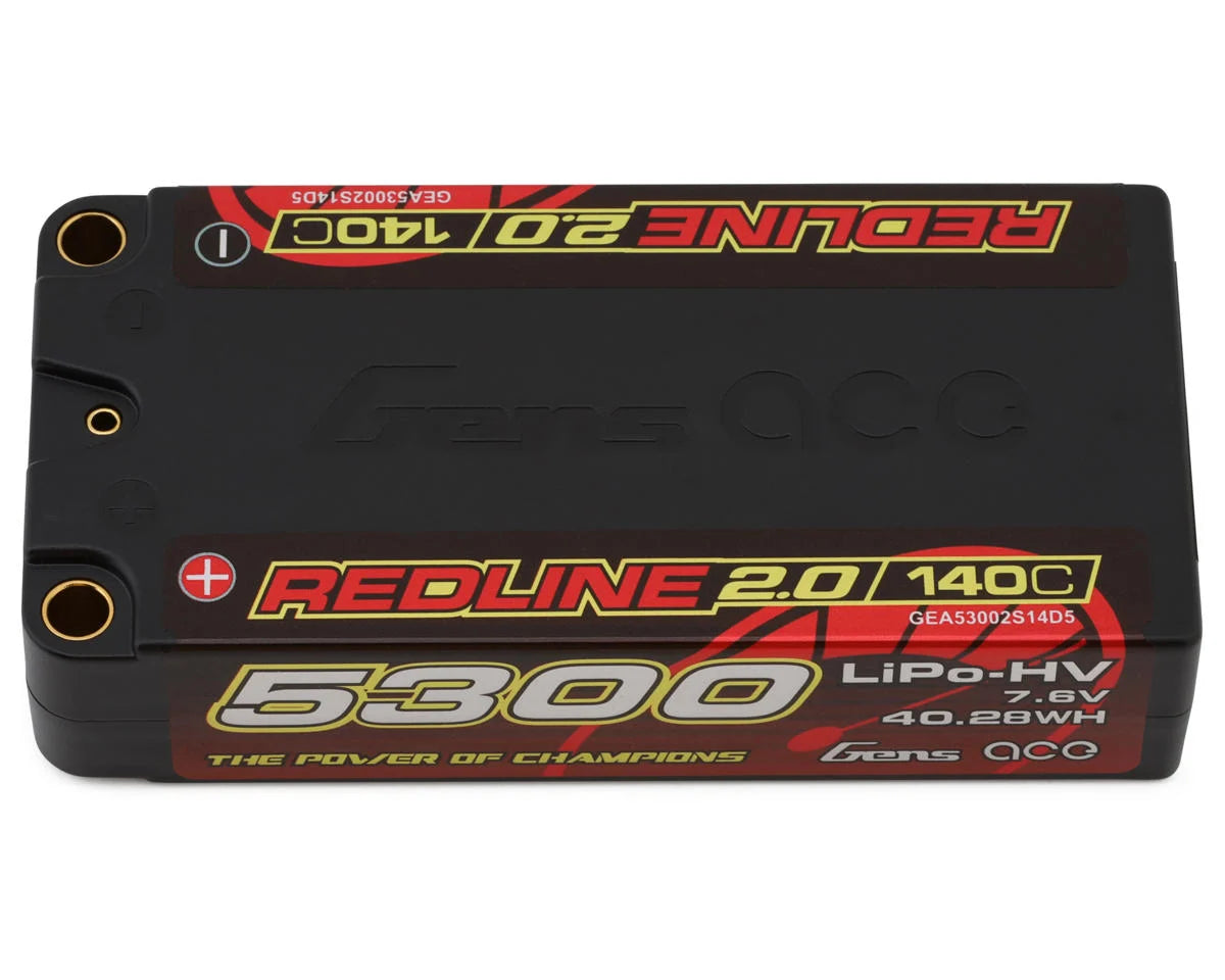 REDLINE 7.6v HV 2S 5300mah 140C SHORTY Lipo Battery (5.0mm Bullet Holes) [Gens Ace] GEA53002S14D5