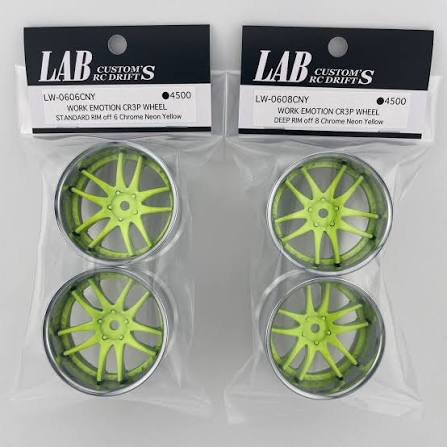 Work Emotion CR3P NEON YELLOW - CHROME 6mm 8mm 1-10 DRIFT RIMS [LAB] LW-0606CNY LW-0608CNY