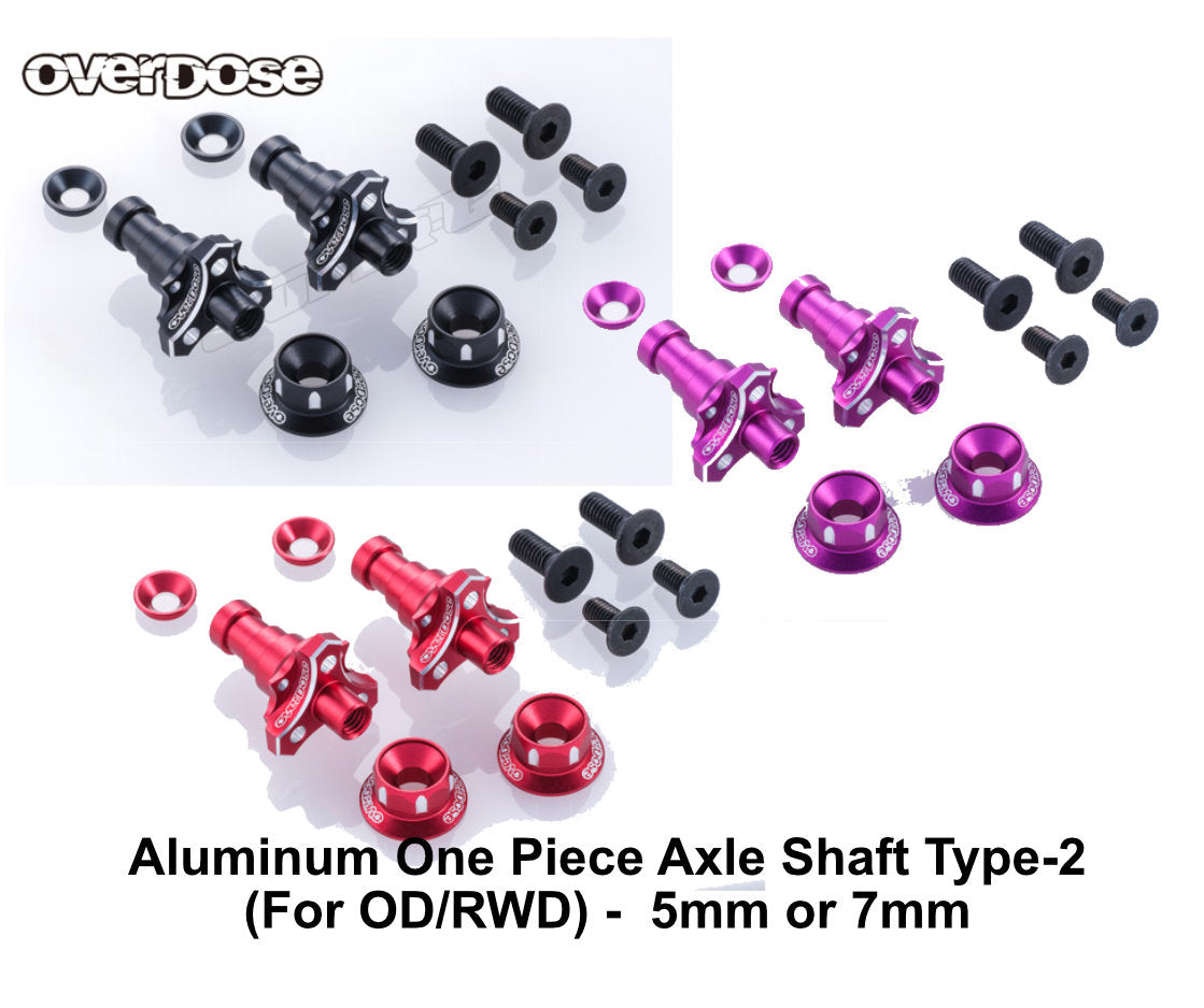 PREORDER: Aluminum One Piece Axle Shaft Type-2 (For OD/RWD) 7mm 5mm (RED PURPLE BLACK) [Overdose]