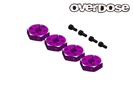 Aluminum Wheel Hub - 4mm Set (4pc) RED PURPLE BLACK [Overdose] OD3969 OD3968 OD3967