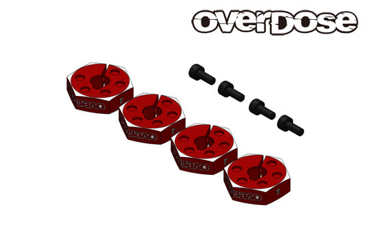 Aluminum Wheel Hub - 4mm Set (4pc) RED PURPLE BLACK [Overdose] OD3969 OD3968 OD3967