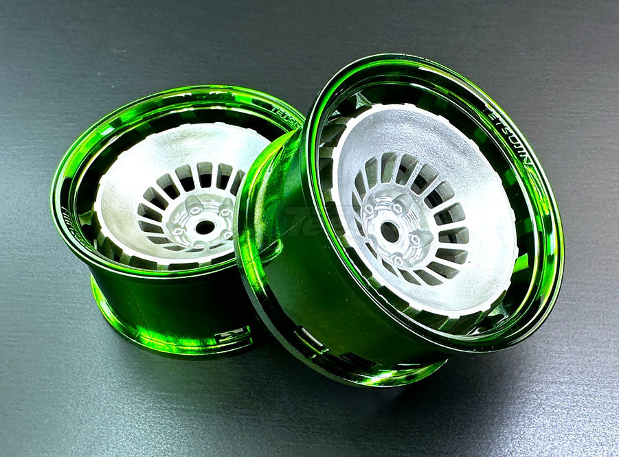 Super Bowler Rims Wheels (Silver Green lip) 5, 8 11 OFFSET (PAIR