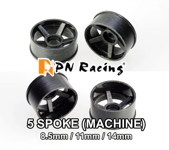 2WD Machine Cut - 5 Spoke Wheels BLACK - RWD Rims for Mini-Z (1-28) (8 ...