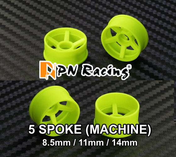 2WD Machine Cut - 5 Spoke Wheels YELLOW - RWD Rims for Mini-Z (1-28 ...