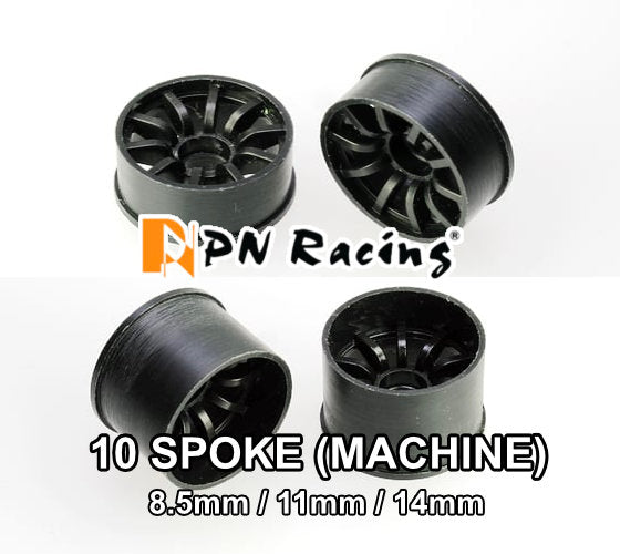 2WD Machine Cut - 10 Spoke Wheels BLACK - RWD Rims for Mini-Z (1-28 ...