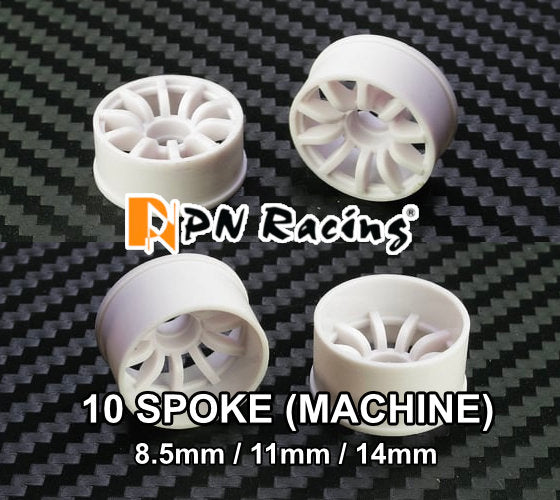 2WD Machine Cut - 10 Spoke Wheels WHITE - RWD Rims for Mini-Z (1-28 ...