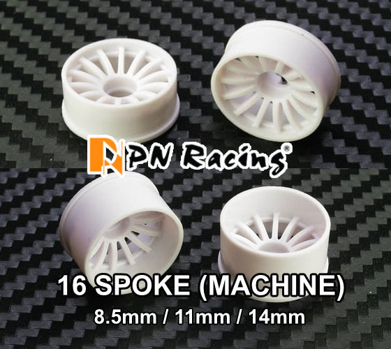 2WD Machine Cut - 16 Spoke Wheels WHITE - RWD Rims for Mini-Z (1-28 ...
