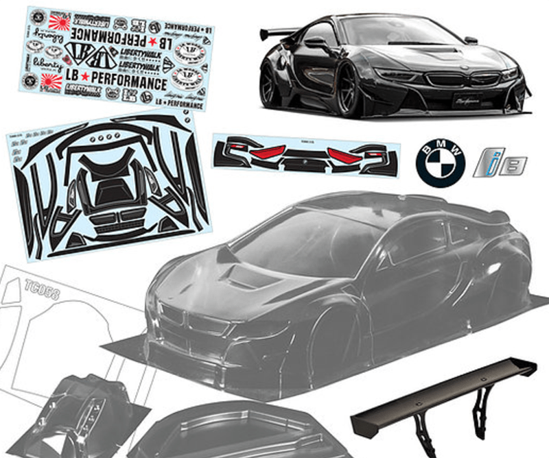 【貴重・未使用】ラジコン RC 1/10 ボディ BMW i8リバティーウォーク BMW i8 LBWK Liberty Walk 200mm MOLDED ON 1-10 Body Shell